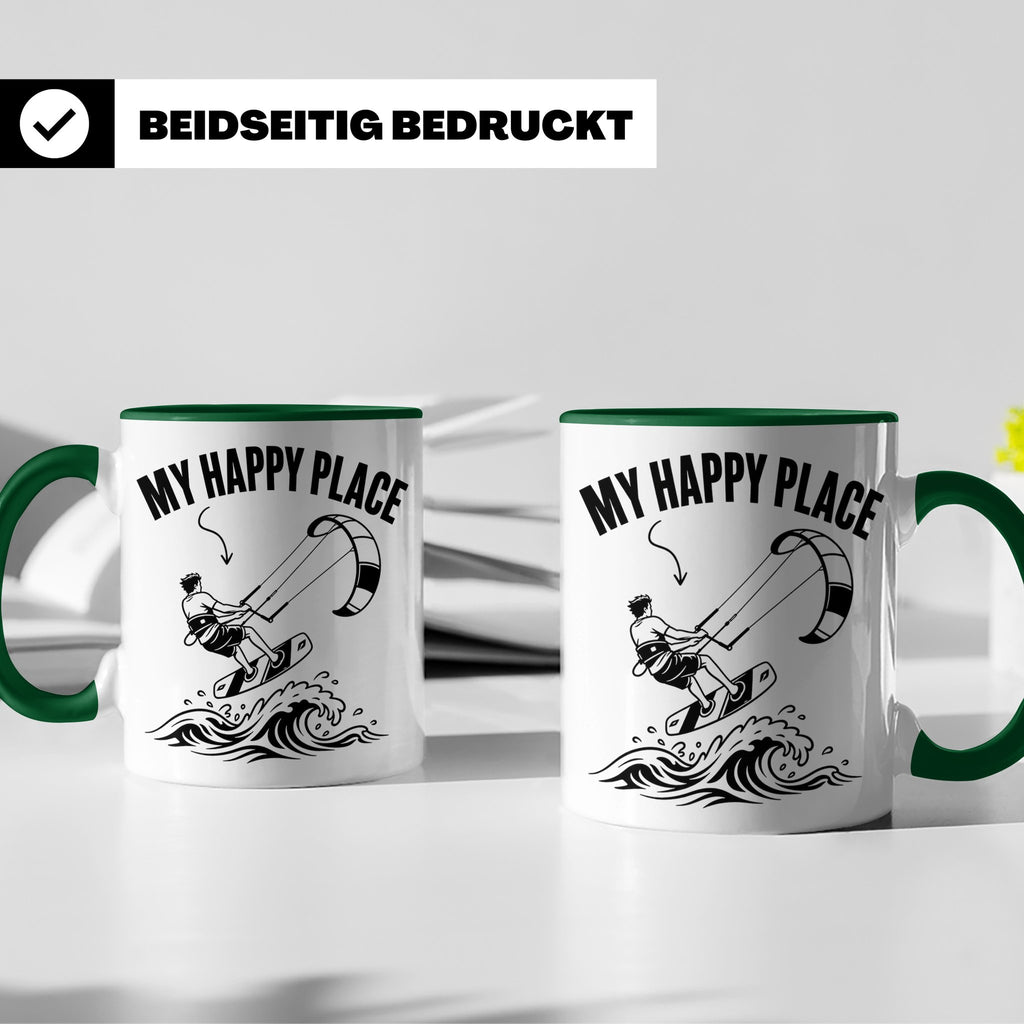 Kitesurfen Tasse My Happy Place Lustiger Kitesurfer Spruch K – Grün [farbe:grün]