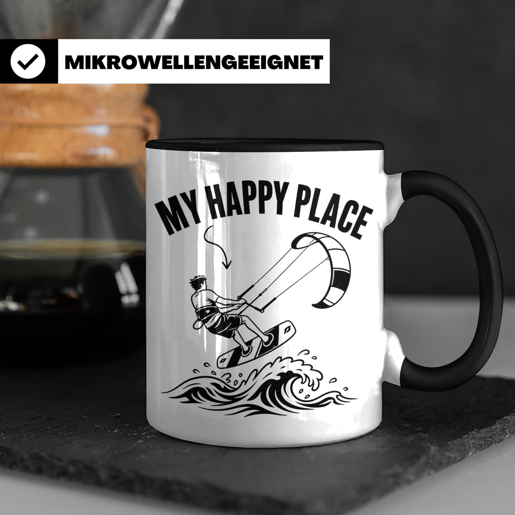 Kitesurfen Tasse My Happy Place Lustiger Kitesurfer Spruch K – Schwarz [farbe:schwarz]