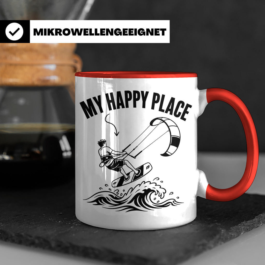 Kitesurfen Tasse My Happy Place Lustiger Kitesurfer Spruch K – Rot [farbe:rot]