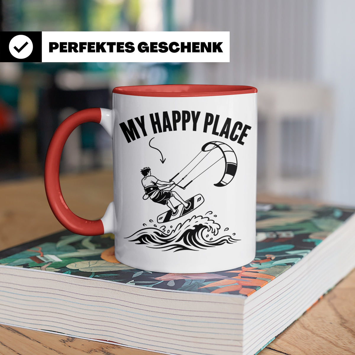 Kitesurfen Tasse My Happy Place Lustiger Kitesurfer Spruch K – Rot [farbe:rot]