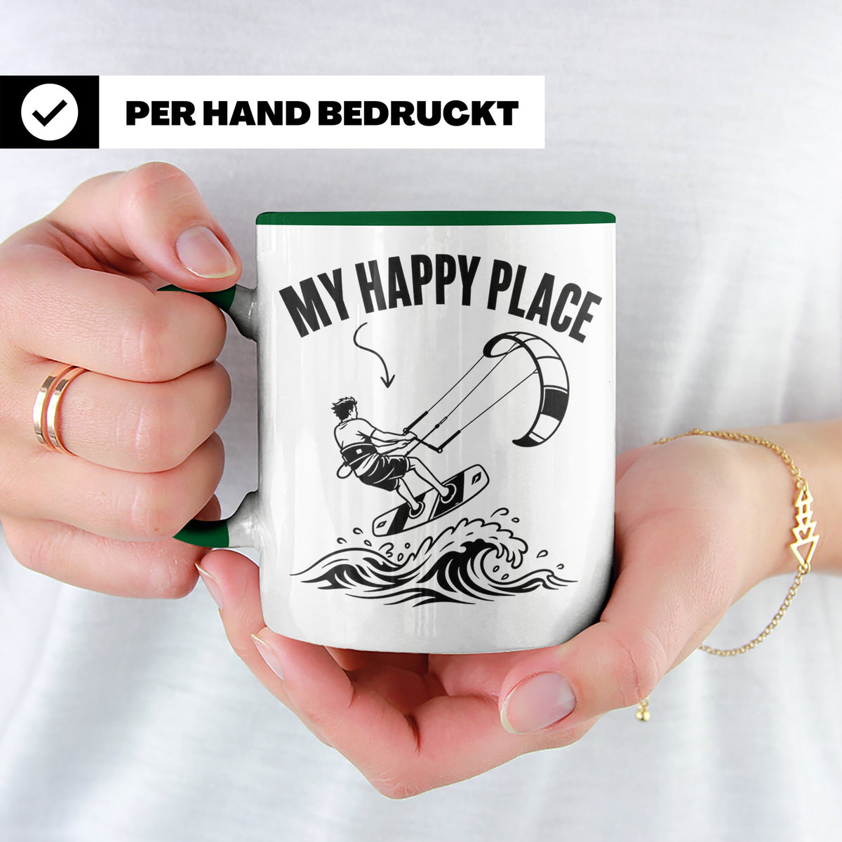 Kitesurfen Tasse My Happy Place Lustiger Kitesurfer Spruch K – Grün [farbe:grün]