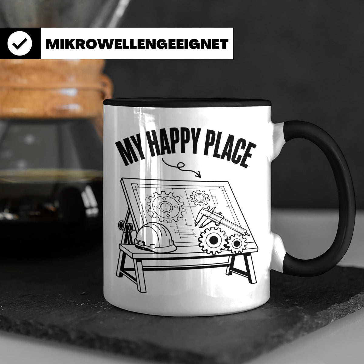 Ingenieur Tasse My Happy Place Maschinenbau Geschenk für Män – Schwarz [farbe:schwarz]