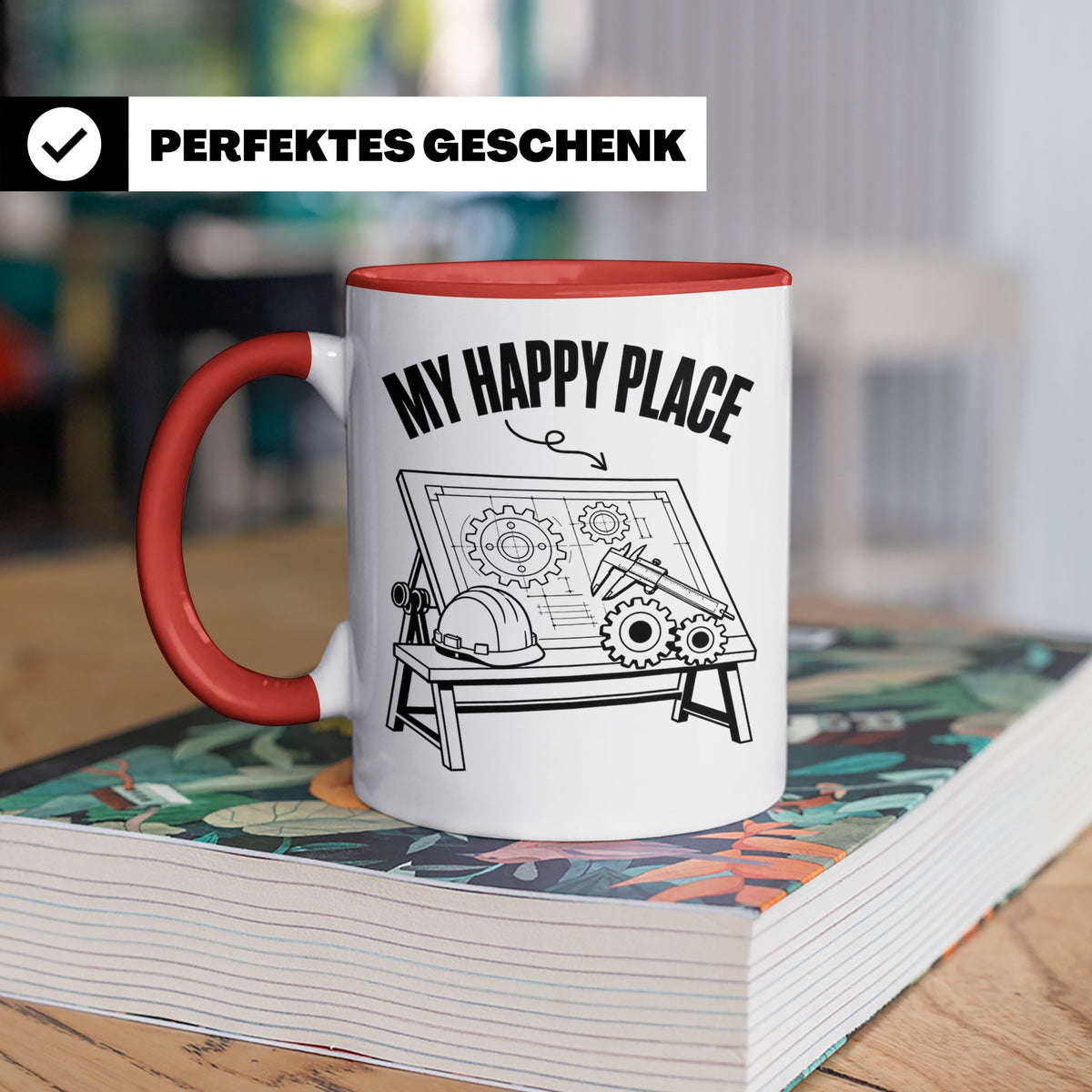 Ingenieur Tasse My Happy Place Maschinenbau Geschenk für Män – Rot [farbe:rot]