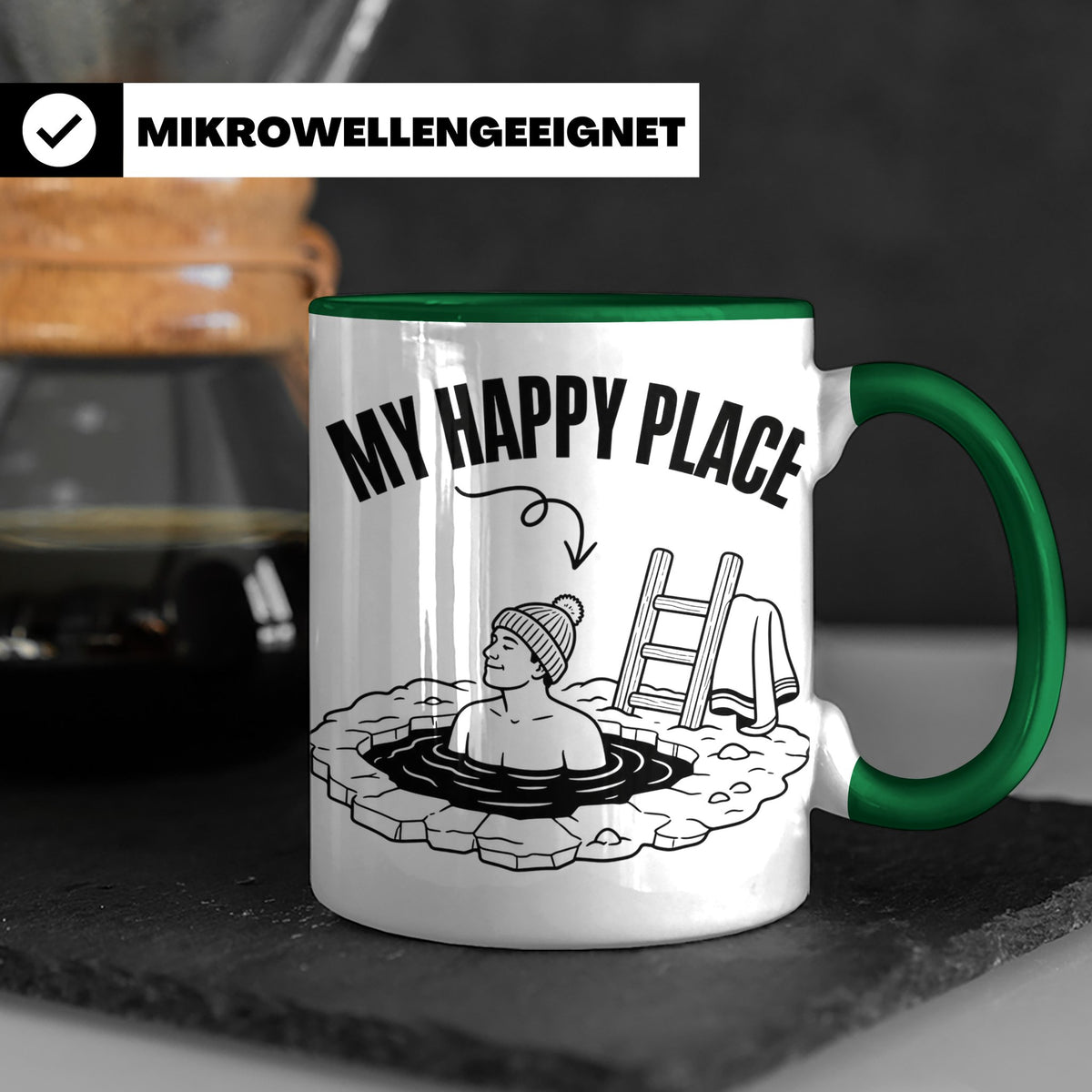 Eisbaden Tasse My Happy Place Winterschwimmen Geschenk für E – Grün [farbe:grün]