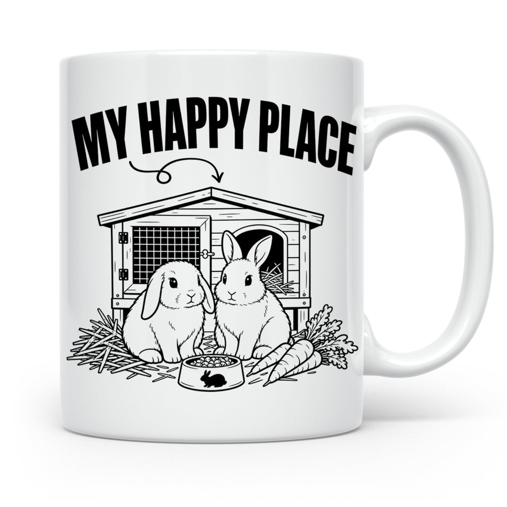 Kaninchen Tasse My Happy Place Zwergkaninchen & Widder Motiv – Weiß [farbe:weiß]