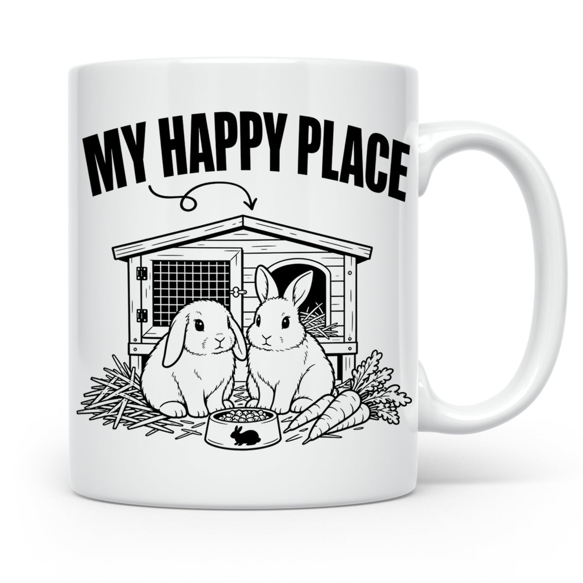 Kaninchen Tasse My Happy Place Zwergkaninchen & Widder Motiv – Weiß [farbe:weiß]