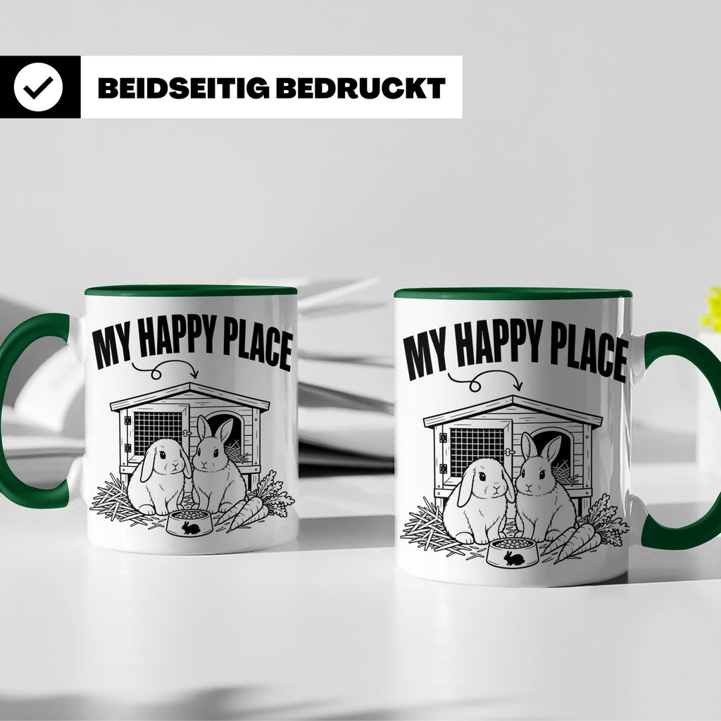 Kaninchen Tasse My Happy Place Zwergkaninchen & Widder Motiv – Grün [farbe:grün]