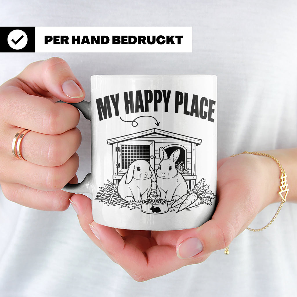 Kaninchen Tasse My Happy Place Zwergkaninchen & Widder Motiv – Weiß [farbe:weiß]