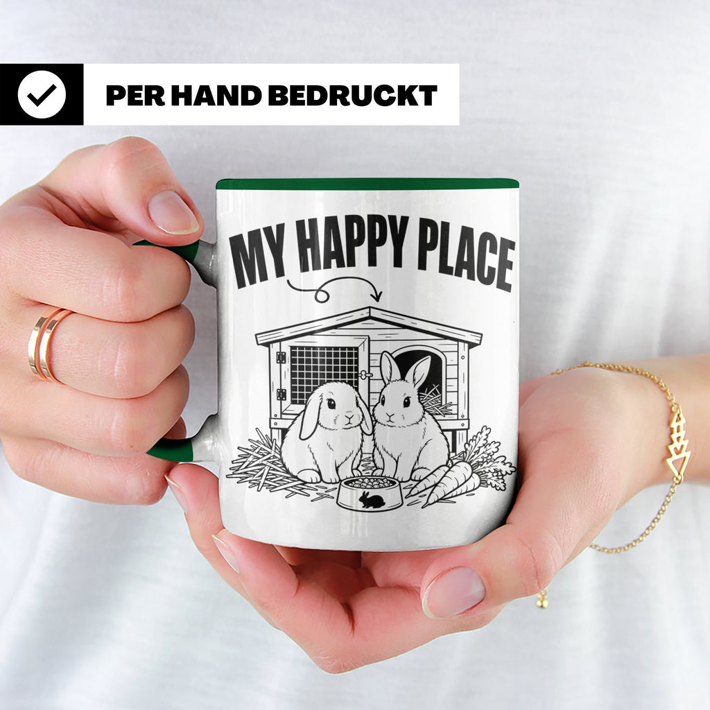 Kaninchen Tasse My Happy Place Zwergkaninchen & Widder Motiv – Grün [farbe:grün]