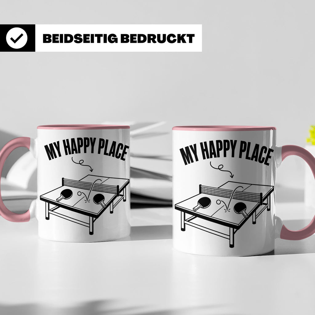 Tischtennis Tasse My Happy Place für Ping Pong Spieler & Fan – Rosa [farbe:rosa]