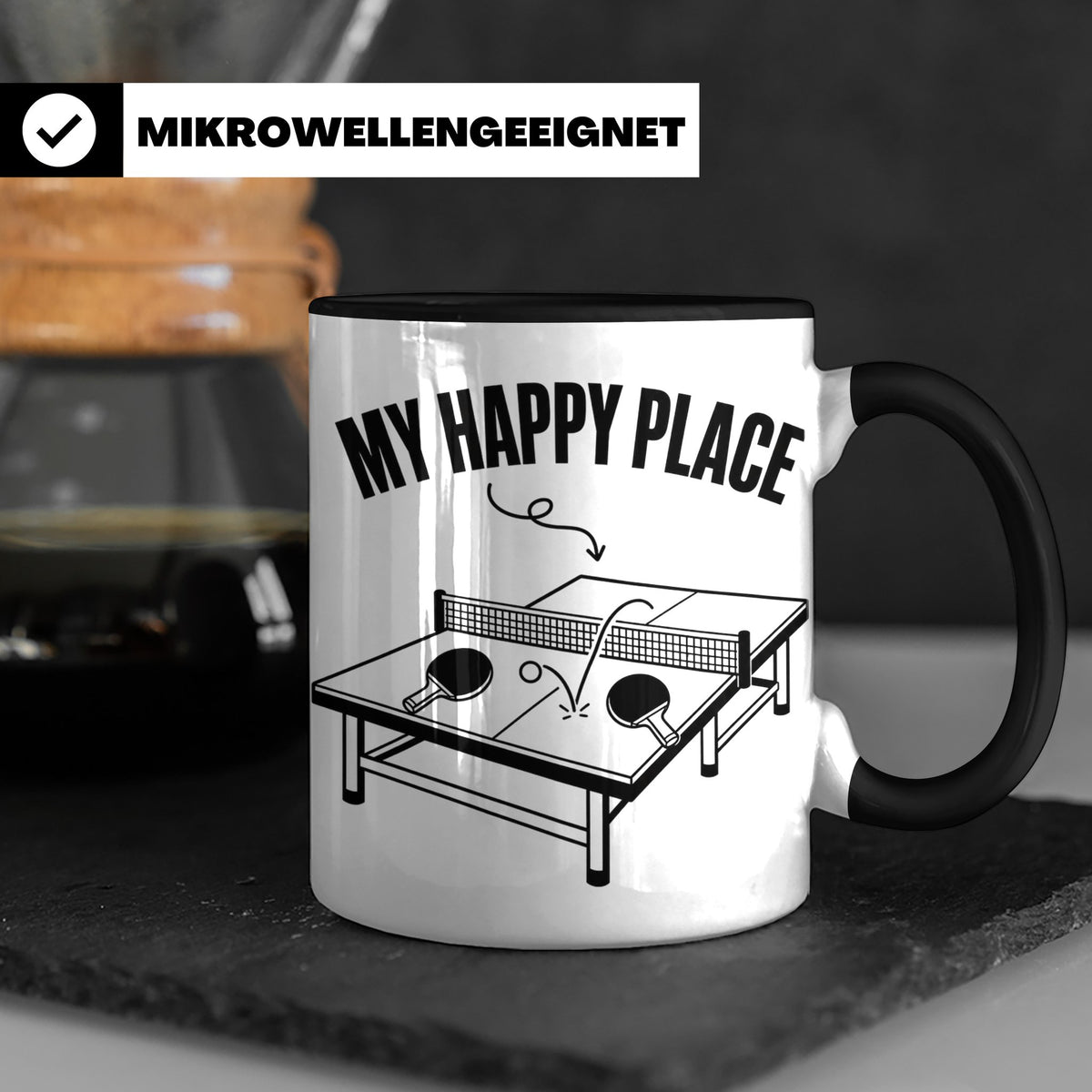 Tischtennis Tasse My Happy Place für Ping Pong Spieler & Fan – Schwarz [farbe:schwarz]