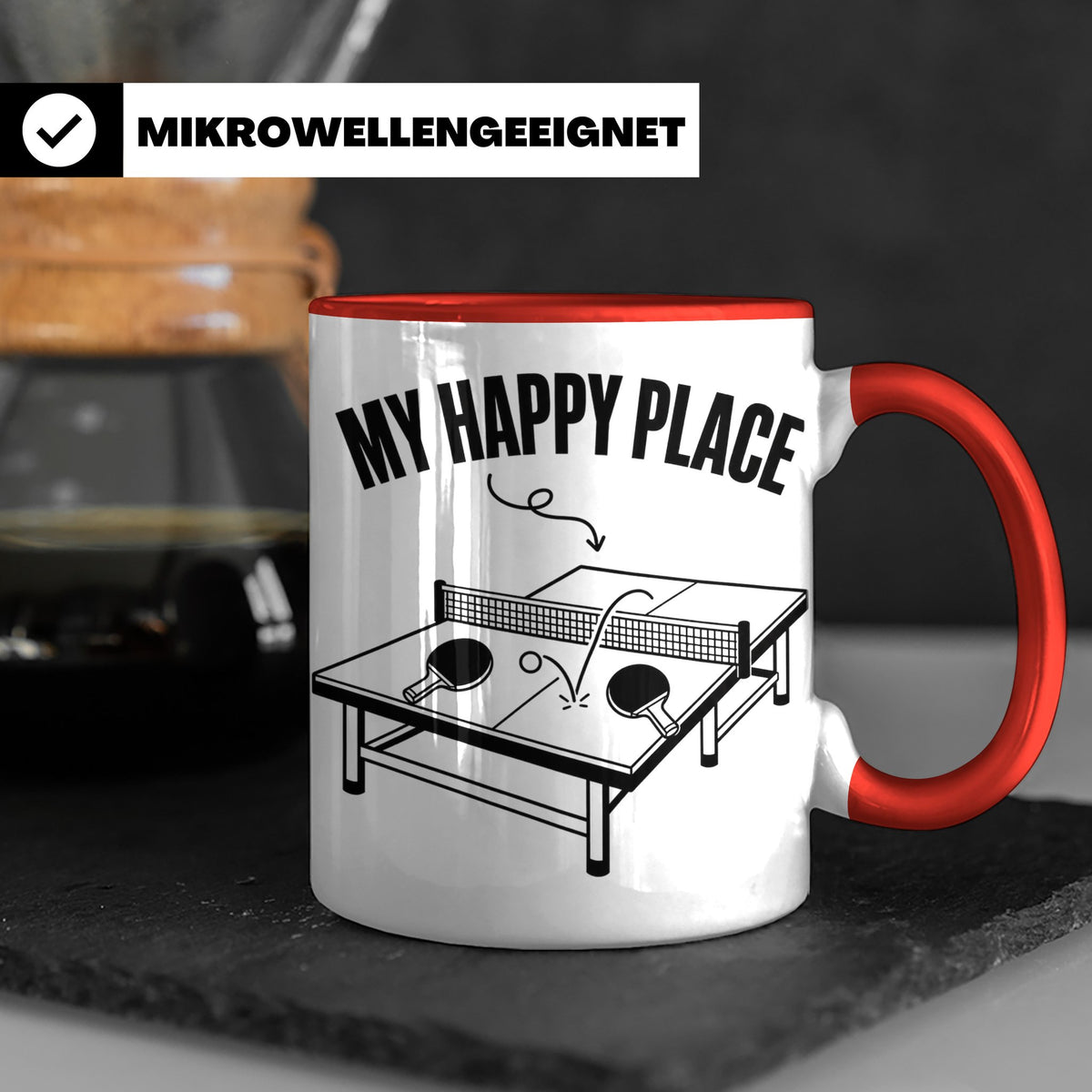 Tischtennis Tasse My Happy Place für Ping Pong Spieler & Fan – Rot [farbe:rot]