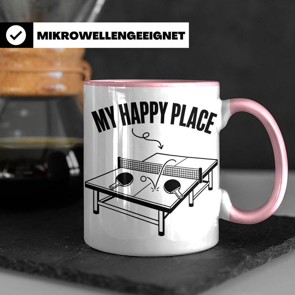 Tischtennis Tasse My Happy Place für Ping Pong Spieler & Fan – Rosa [farbe:rosa]