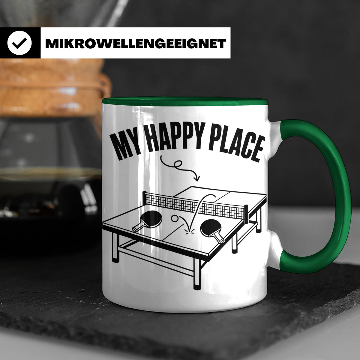 Tischtennis Tasse My Happy Place für Ping Pong Spieler & Fan – Grün [farbe:grün]
