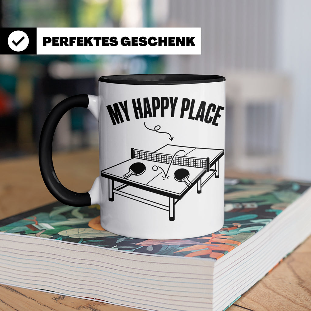 Tischtennis Tasse My Happy Place für Ping Pong Spieler & Fan – Schwarz [farbe:schwarz]