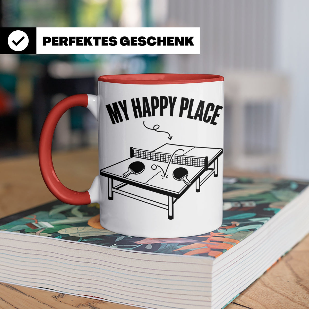 Tischtennis Tasse My Happy Place für Ping Pong Spieler & Fan – Rot [farbe:rot]