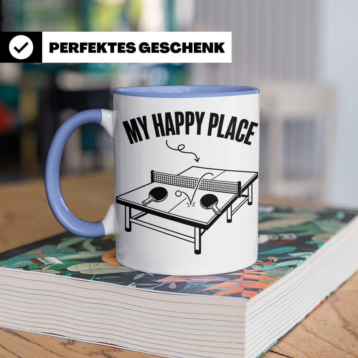 Tischtennis Tasse My Happy Place für Ping Pong Spieler & Fan – Blau [farbe:blau]