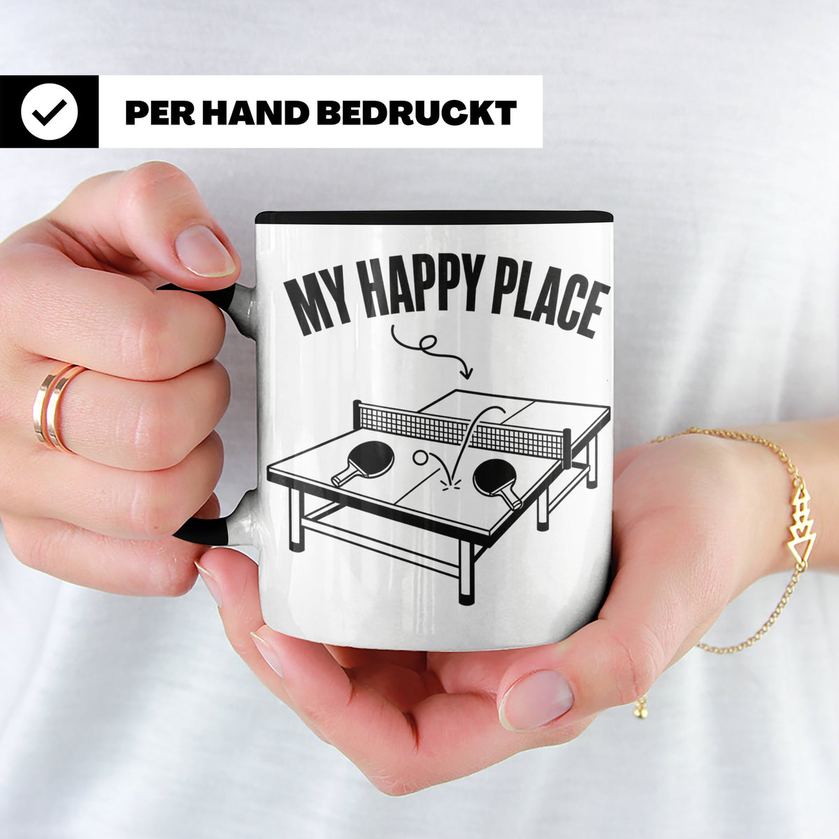 Tischtennis Tasse My Happy Place für Ping Pong Spieler & Fan – Schwarz [farbe:schwarz]