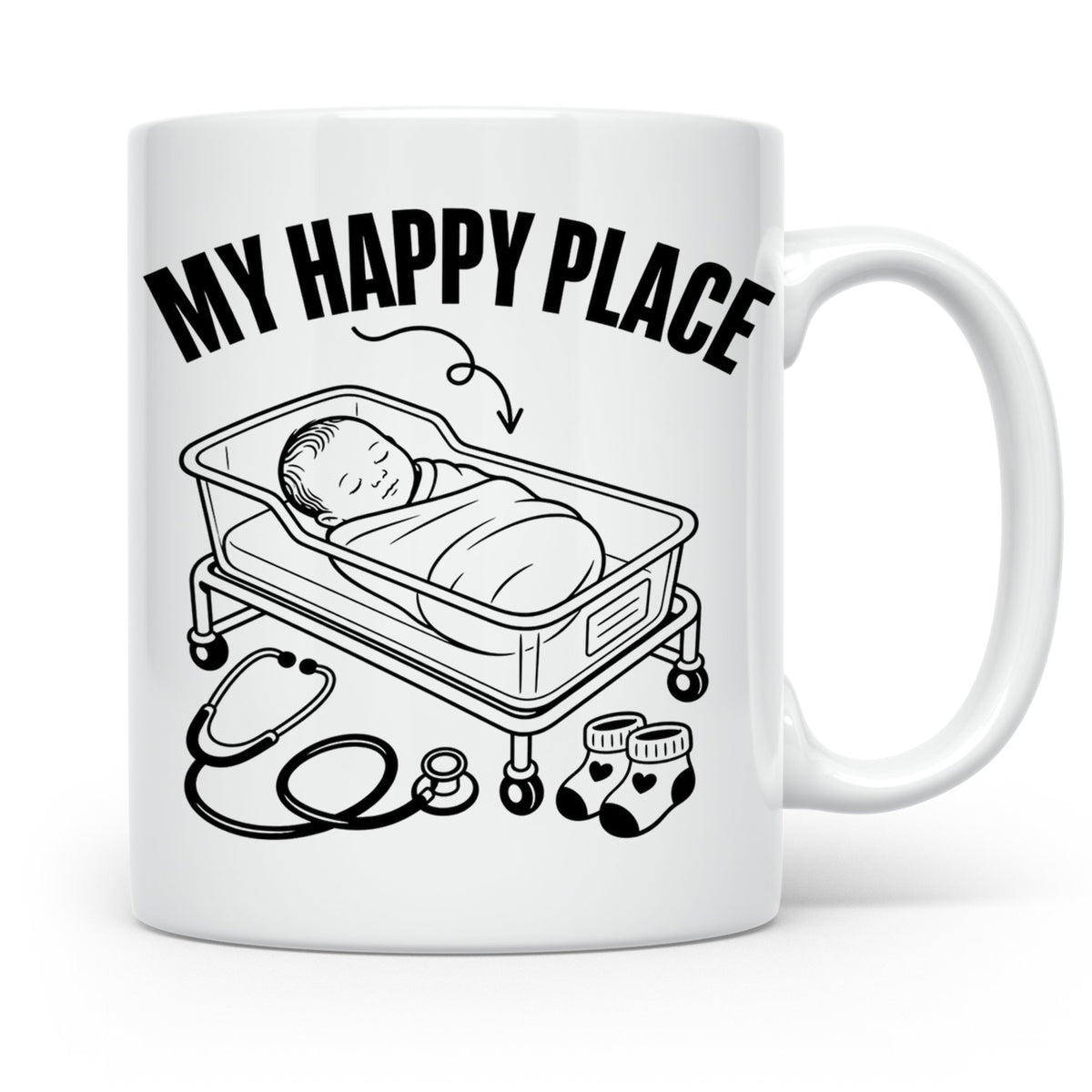 Hebamme Tasse My Happy Place Geschenkidee für Krankenschwest – Weiß [farbe:weiß]