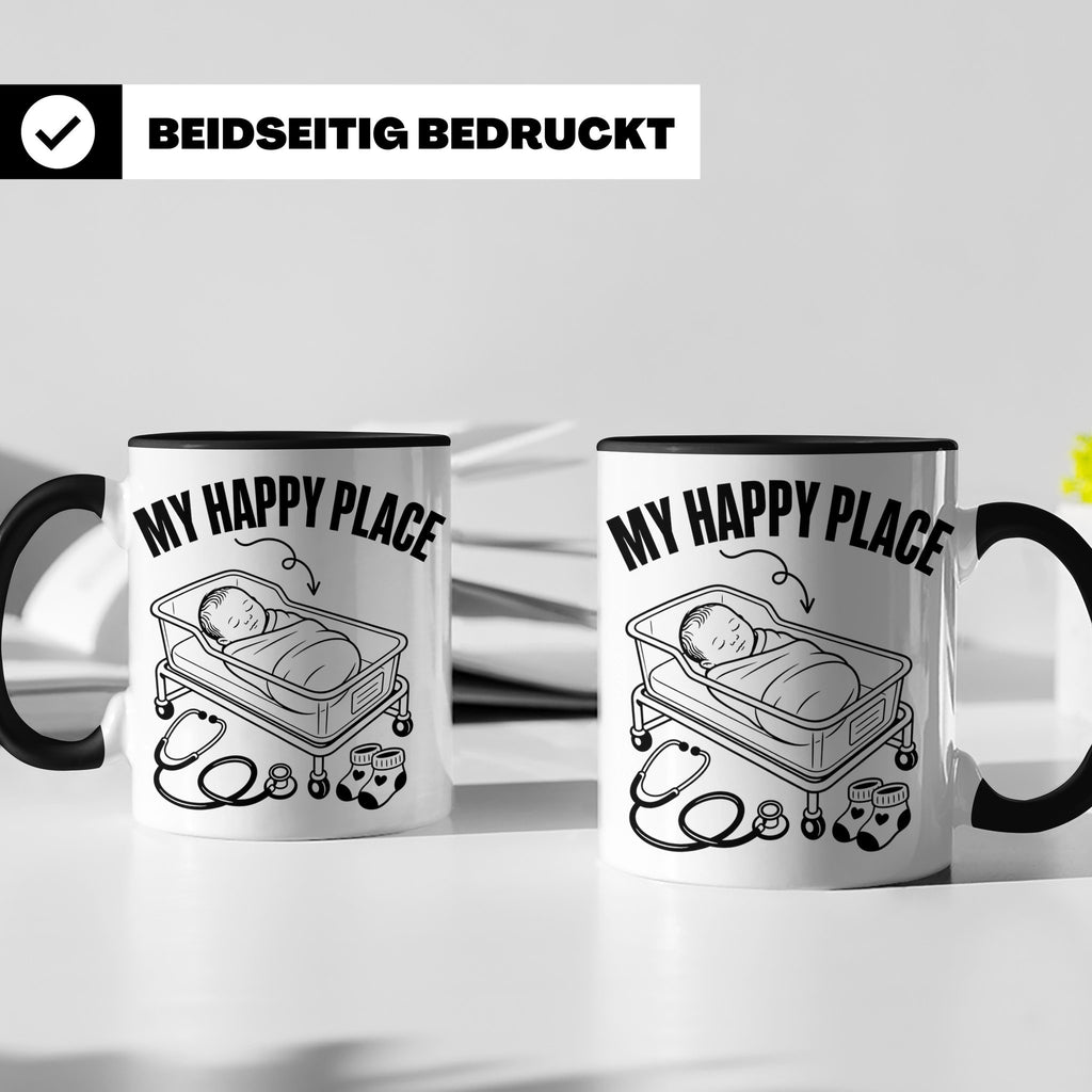 Hebamme Tasse My Happy Place Geschenkidee für Krankenschwest – Schwarz [farbe:schwarz]