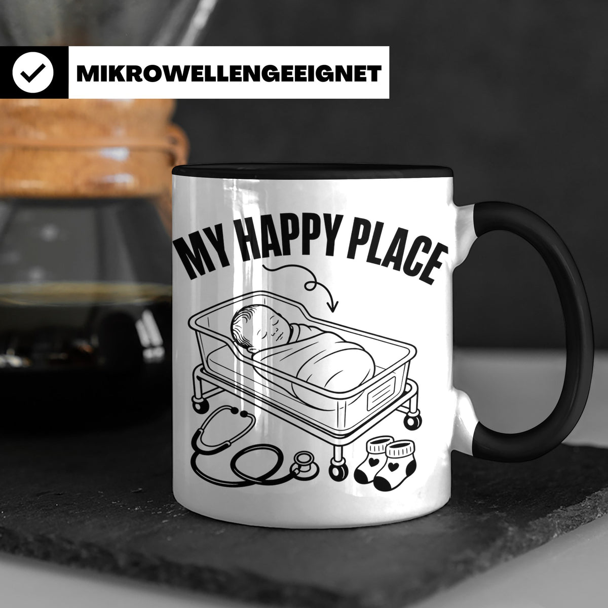 Hebamme Tasse My Happy Place Geschenkidee für Krankenschwest – Schwarz [farbe:schwarz]