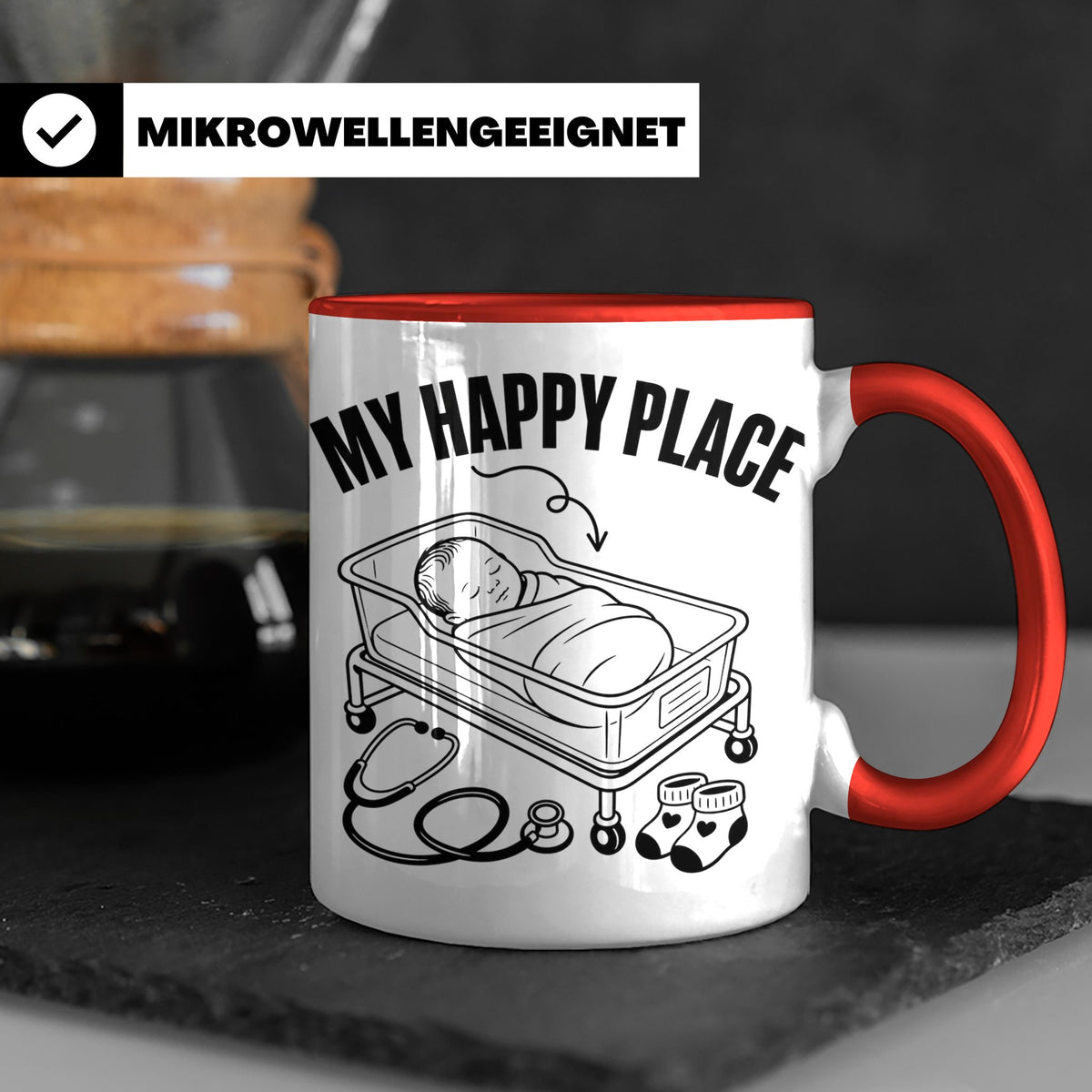 Hebamme Tasse My Happy Place Geschenkidee für Krankenschwest – Rot [farbe:rot]