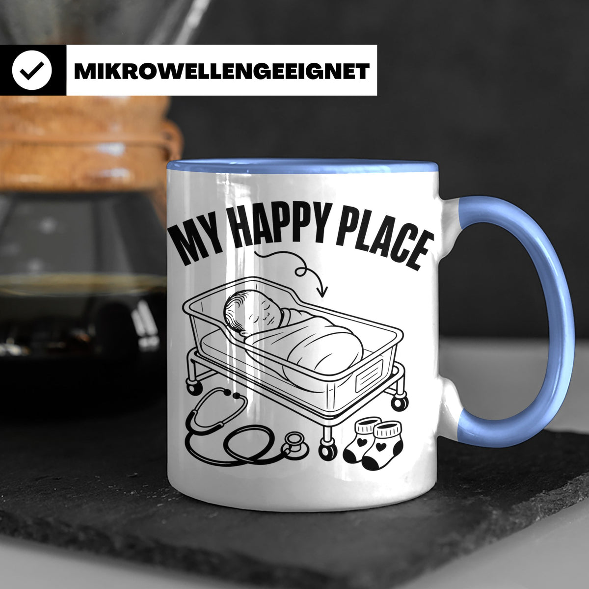 Hebamme Tasse My Happy Place Geschenkidee für Krankenschwest – Blau [farbe:blau]