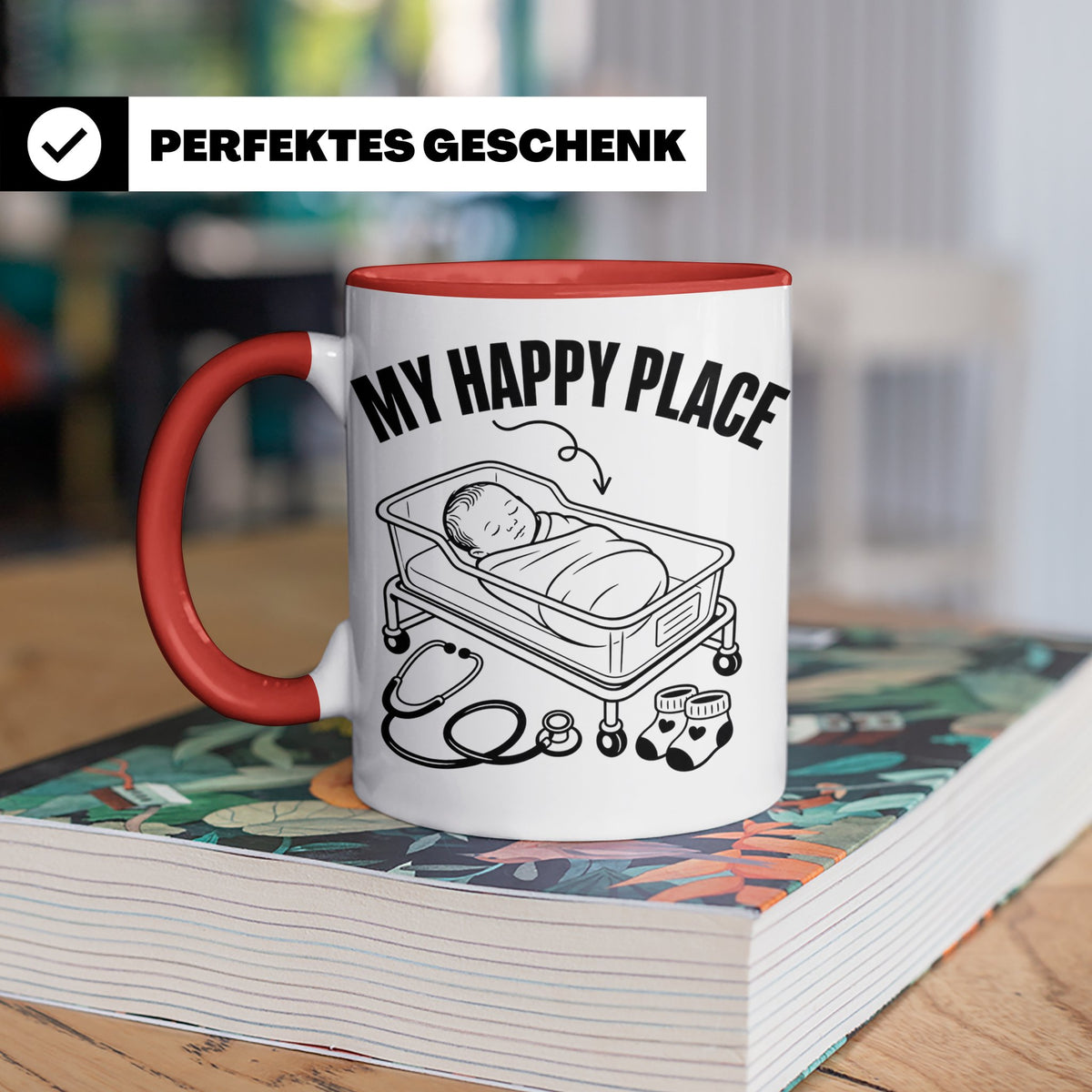 Hebamme Tasse My Happy Place Geschenkidee für Krankenschwest – Rot [farbe:rot]