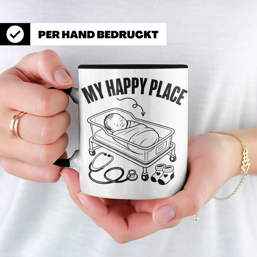 Hebamme Tasse My Happy Place Geschenkidee für Krankenschwest – Schwarz [farbe:schwarz]