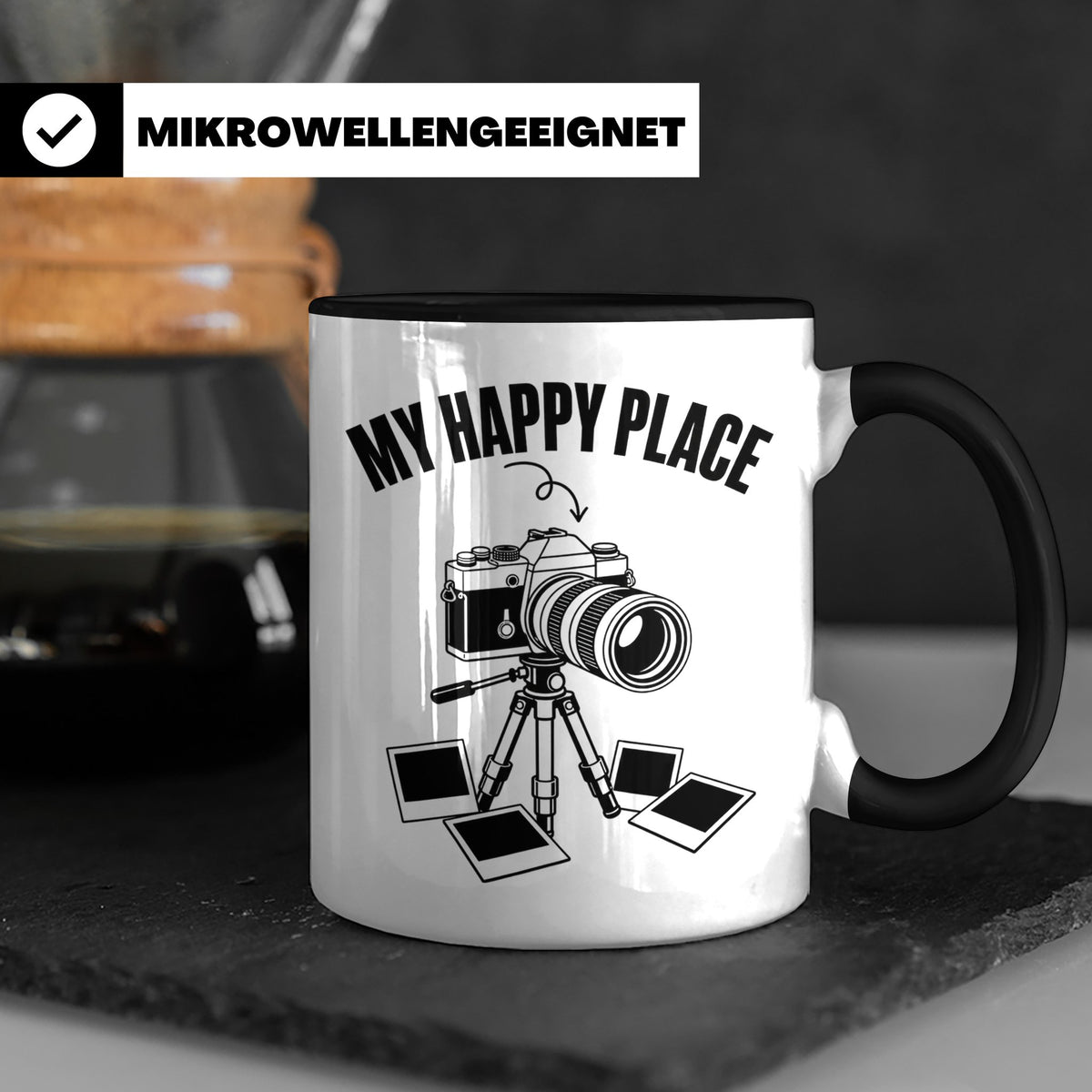 Fotograf Tasse My Happy Place Geschenk für Fotografen & Foto – Schwarz [farbe:schwarz]