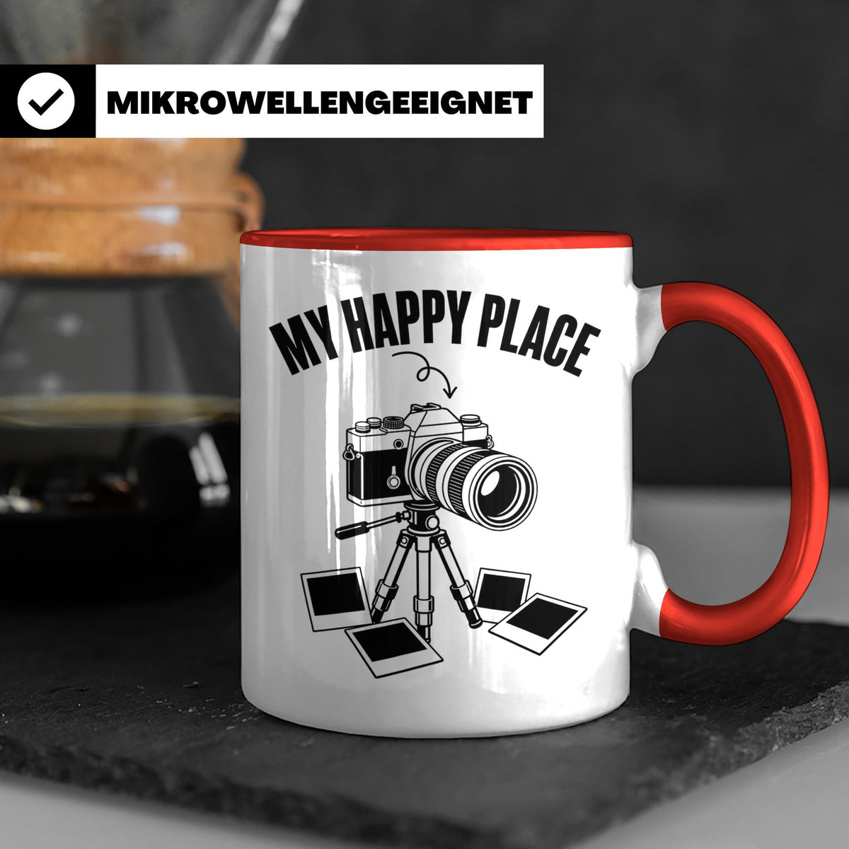 Fotograf Tasse My Happy Place Geschenk für Fotografen & Foto – Rot [farbe:rot]