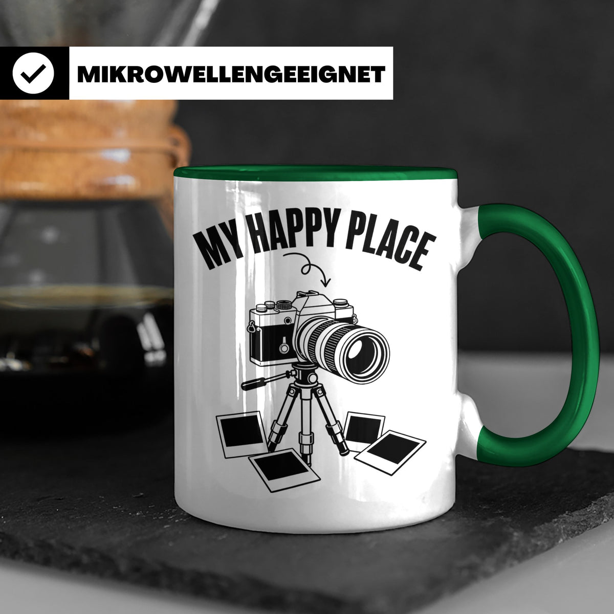 Fotograf Tasse My Happy Place Geschenk für Fotografen & Foto – Grün [farbe:grün]
