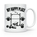 Fitness Tasse My Happy Place Spruch für Kraftsport Bodybuild – Weiß [farbe:weiß]