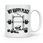 Fitness Tasse My Happy Place Spruch für Kraftsport Bodybuild – Weiß [farbe:weiß]