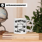 Fitness Tasse My Happy Place Spruch für Kraftsport Bodybuild – Weiß [farbe:weiß]