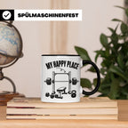 Fitness Tasse My Happy Place Spruch für Kraftsport Bodybuild – Schwarz [farbe:schwarz]