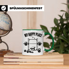 Fitness Tasse My Happy Place Spruch für Kraftsport Bodybuild – Grün [farbe:grün]