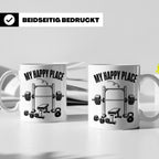 Fitness Tasse My Happy Place Spruch für Kraftsport Bodybuild – Weiß [farbe:weiß]