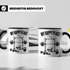 Fitness Tasse My Happy Place Spruch für Kraftsport Bodybuild – Schwarz [farbe:schwarz]