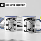 Fitness Tasse My Happy Place Spruch für Kraftsport Bodybuild – Blau [farbe:blau]