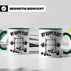 Fitness Tasse My Happy Place Spruch für Kraftsport Bodybuild – Grün [farbe:grün]