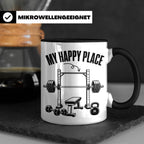 Fitness Tasse My Happy Place Spruch für Kraftsport Bodybuild – Schwarz [farbe:schwarz]
