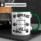 Fitness Tasse My Happy Place Spruch für Kraftsport Bodybuild – Grün [farbe:grün]