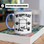 Fitness Tasse My Happy Place Spruch für Kraftsport Bodybuild – Blau [farbe:blau]
