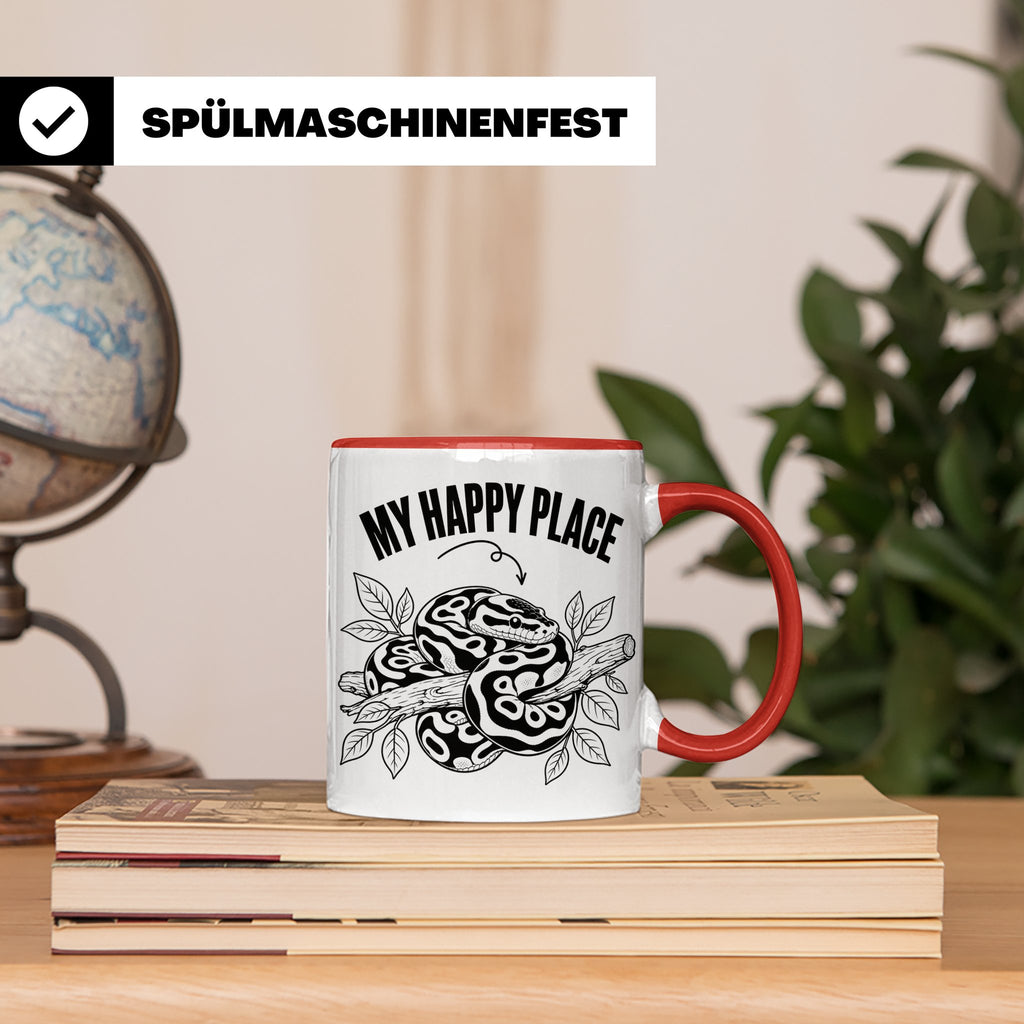 Königspython Tasse My Happy Place Geschenk für Schlangenhalt – Rot [farbe:rot]