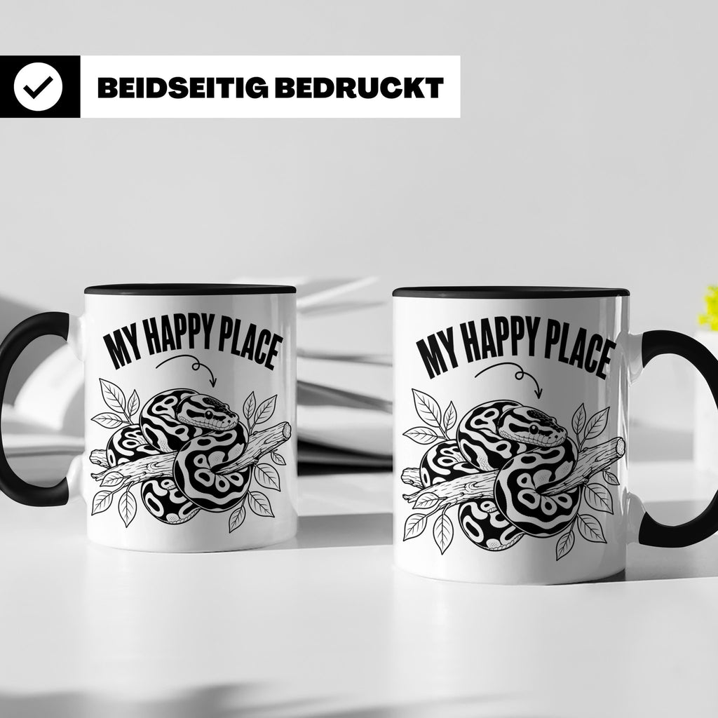 Königspython Tasse My Happy Place Geschenk für Schlangenhalt – Schwarz [farbe:schwarz]