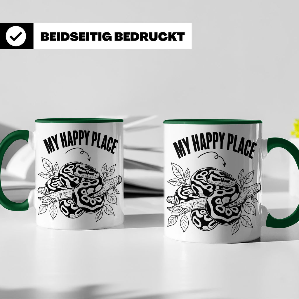 Königspython Tasse My Happy Place Geschenk für Schlangenhalt – Grün [farbe:grün]