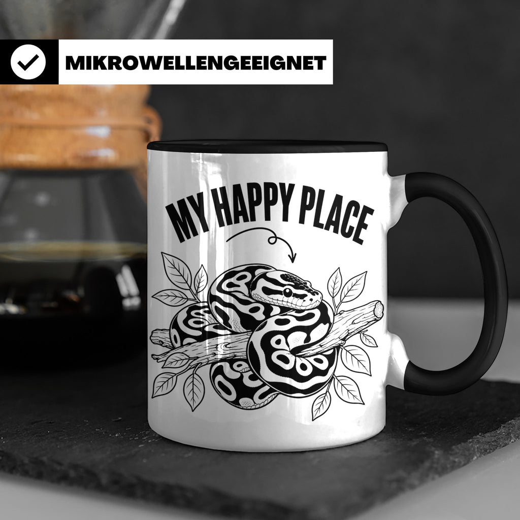 Königspython Tasse My Happy Place Geschenk für Schlangenhalt – Schwarz [farbe:schwarz]