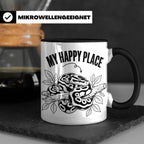 Königspython Tasse My Happy Place Geschenk für Schlangenhalt – Schwarz [farbe:schwarz]