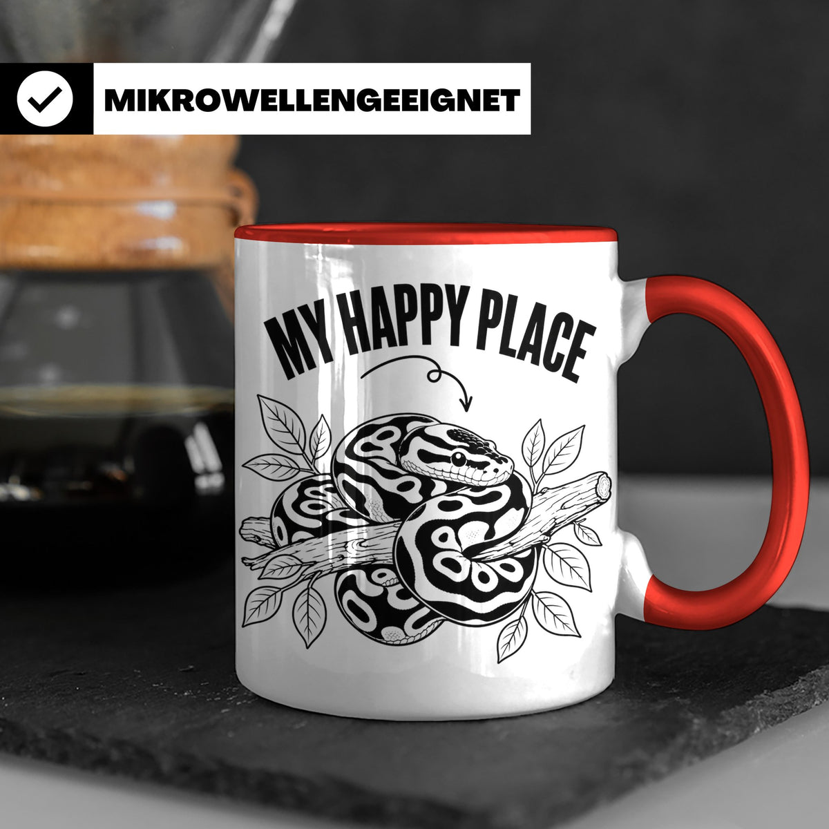 Königspython Tasse My Happy Place Geschenk für Schlangenhalt – Rot [farbe:rot]